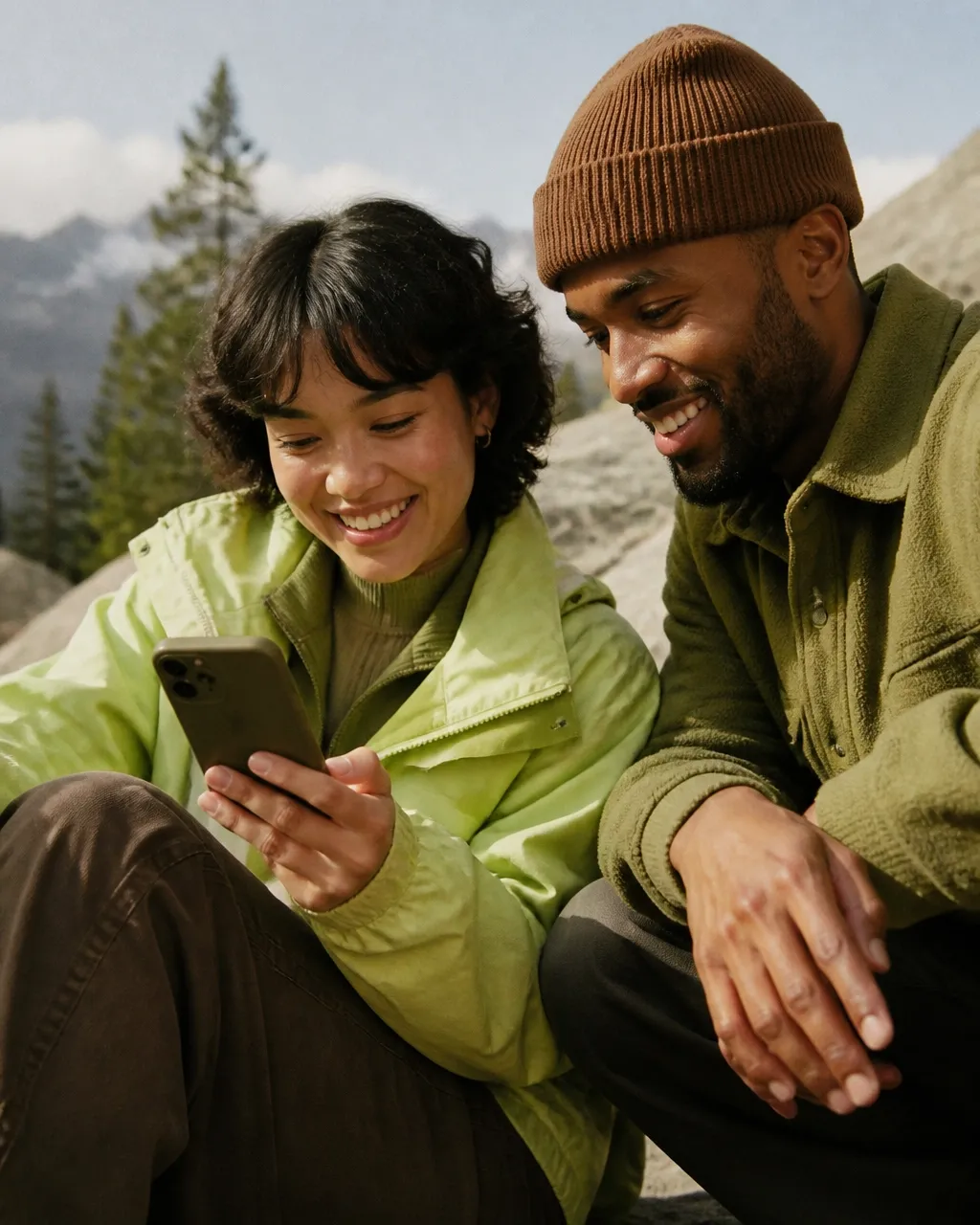 Friends sharing a relaxed moment while using a smartphone